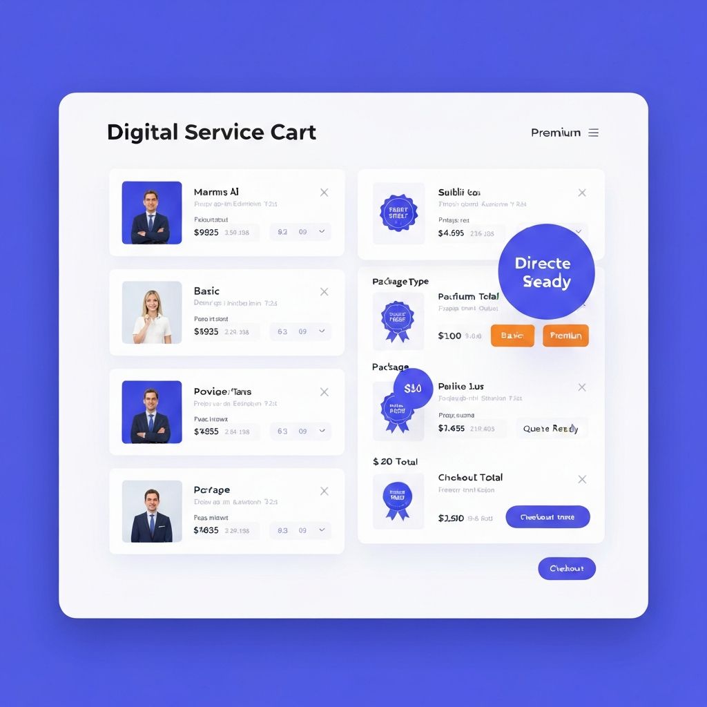 SERVICART™ Service Cart interface showing multiple services with payment options